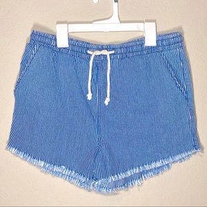 Stripes Frayed Denim Shorts
